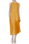 Buy_Ezra_Yellow Satin Linen Midi Dress_at_Aza_Fashions