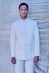 Line out line_White Cotton Embroidered Bandhgala  _Online_at_Aza_Fashions