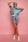 Buy_Esha L Amin_Blue Denim Geometric Print Skirt _at_Aza_Fashions
