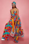 Buy_Esha L Amin_Multi Color Crepe Geometric Halter Neck Pattern Tunic_at_Aza_Fashions