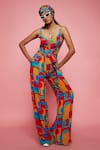 Buy_Esha L Amin_Multi Color Crepe Geometric V Neck Pattern Sleeveless Jumpsuit _at_Aza_Fashions