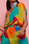 Buy_Esha L Amin_Multi Color Rayon Geometric Asymmetric Pattern One Shoulder Kaftan_Online_at_Aza_Fashions