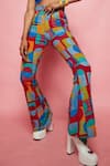 Buy_Esha L Amin_Multi Color Denim Patchwork Geometric Motifs Patched Bell Bottom Pant _Online_at_Aza_Fashions