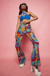 Buy_Esha L Amin_Multi Color Denim Patchwork Geometric Motifs Patched Bell Bottom Pant _at_Aza_Fashions