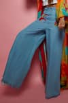 Esha L Amin_Blue Denim Patchwork Geometric Pocketed Pant _Online_at_Aza_Fashions