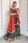 Buy_Shrutkirti_Green Cotton Printed Ajrakh Round Floral Top Lehenga Set  _at_Aza_Fashions