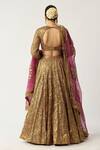 Shop_Itrh_Gold Silk Organza, Lampi, Lining Cotton And Ira Mehroon Bridal Lehenga Set _at_Aza_Fashions