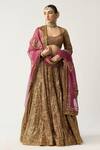 Itrh_Gold Silk Organza, Lampi, Lining Cotton And Ira Mehroon Bridal Lehenga Set _Online_at_Aza_Fashions