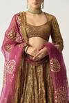 Shop_Itrh_Gold Silk Organza, Lampi, Lining Cotton And Ira Mehroon Bridal Lehenga Set _Online_at_Aza_Fashions