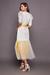 Shop_Deepika Arora_White Ponte Roma Plain V Neck Puff Sleeve Dress _at_Aza_Fashions