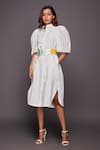 Buy_Deepika Arora_White Cotton Plain Mandarin Collar Cutwork Sleeve Shirt Dress _at_Aza_Fashions