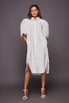 Buy_Deepika Arora_White Cotton Plain Mandarin Collar Cutwork Sleeve Shirt Dress _Online_at_Aza_Fashions