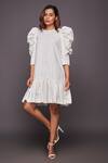 Buy_Deepika Arora_White Cotton Puff Sleeve Dress_Online_at_Aza_Fashions