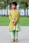 Buy_Little Luxury_Green Brocade Jacket And Kurta Set  _at_Aza_Fashions