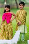 Shop_Little Luxury_Green Brocade Jacket And Kurta Set  _at_Aza_Fashions