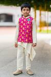 Buy_Little Luxury_Pink Brocade Bundi And Kurta Set For Boys_at_Aza_Fashions