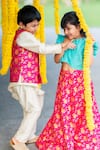Little Luxury_Pink Brocade Bundi And Kurta Set For Boys_Online_at_Aza_Fashions