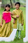 Shop_Little Luxury_Green Brocade Embroidery Lehenga Set _at_Aza_Fashions