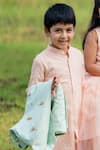 Shop_Little Luxury_Green Cotton Embroidery Jacket And Kurta Set _at_Aza_Fashions