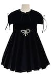 Buy_Jasmine And Alaia_Black Velvet Beads, Bows Pleated Embellished Dress _at_Aza_Fashions