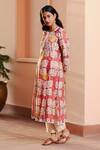 Sage Saga_Peach Lawn Cotton Floral Motifs Round Maham Print Kurta_Online_at_Aza_Fashions