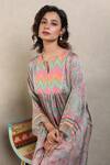 Falguni.Foram_Grey Kurta Modal Satin, Pant Viscose Silk Floral, Paisley Printed And Set_at_Aza_Fashions