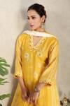 Falguni.Foram_Yellow Dupatta Crush , Kurta And Pant Viscose Floral, & Print Set_at_Aza_Fashions
