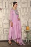 Falguni.Foram_Purple Dupatta Silk, Kurta And Pant Chanderi Silk, Slip Block Printed Mal Set _Online_at_Aza_Fashions