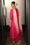 Shop_Falguni.Foram_Pink Dupatta Silk, Kurta And Pant Chanderi Silk, Slip Block Printed Mal Set _at_Aza_Fashions