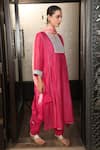 Falguni.Foram_Pink Dupatta Silk, Kurta And Pant Chanderi Silk, Slip Block Printed Mal Set _Online_at_Aza_Fashions