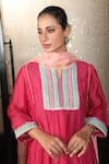Shop_Falguni.Foram_Pink Dupatta Silk, Kurta And Pant Chanderi Silk, Slip Block Printed Mal Set _Online_at_Aza_Fashions