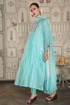 Buy_Falguni.Foram_Blue Dupatta Silk, Kurta And Pant Chanderi Silk, Slip Block Printed Mal Set _at_Aza_Fashions