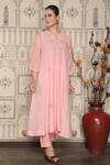 Buy_Falguni.Foram_Pink Chanderi Silk, Slip Mal Floral Notched Anarkali Pant Set _Online_at_Aza_Fashions