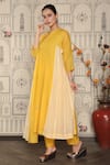 Falguni.Foram_Yellow Chanderi Silk, Slip Mal Floral Notched Anarkali Pant Set _Online_at_Aza_Fashions