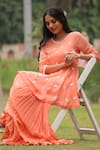Buy_House Of Tushaom_Peach Georgette Embroidery Sequin Round Kurta And Sharara Set _Online_at_Aza_Fashions