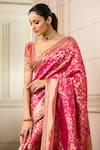 Tarun Tahiliani_Fuchsia Brocade Woven Floral Kashmir Saree _Online_at_Aza_Fashions