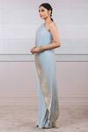 Tarun Tahiliani_Blue Lycra Jersey Embroidery Asymmetric One Shoulder Draped Jumpsuit _Online_at_Aza_Fashions