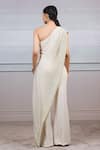 Shop_Tarun Tahiliani_Beige Lycra Jersey Embroidery Asymmetric One Shoulder Draped Jumpsuit _at_Aza_Fashions