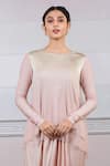 Buy_Tarun Tahiliani_Pink Dhoti Lycra Jersery Embroidery Round Crinkle Foil Top And Draped Set _Online_at_Aza_Fashions