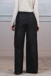 Tarun Tahiliani_Black Katan Silk Pleated Flared Pants_Online_at_Aza_Fashions
