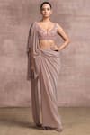 Buy_Tarun Tahiliani_Pink Saree Foil Crinkle Blouse Net Embroidery V Neck Draped With _at_Aza_Fashions