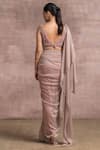 Shop_Tarun Tahiliani_Pink Saree Foil Crinkle Blouse Net Embroidery V Neck Draped With _at_Aza_Fashions