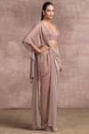 Tarun Tahiliani_Pink Saree Foil Crinkle Blouse Net Embroidery V Neck Draped With _Online_at_Aza_Fashions