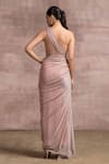 Shop_Tarun Tahiliani_Pink Foil Crinkle Embroidery Asymmetric One Shoulder Draped Gown _at_Aza_Fashions