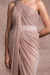 Buy_Tarun Tahiliani_Pink Foil Crinkle Embroidery Asymmetric One Shoulder Draped Dress _Online_at_Aza_Fashions