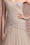 Buy_Tarun Tahiliani_Grey Foil Crinkle Embroidery Asymmetric One Shoulder Draped Gown _Online_at_Aza_Fashions