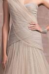 Buy_Tarun Tahiliani_Grey Foil Crinkle One Shoulder Draped Gown_Online_at_Aza_Fashions