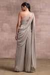 Shop_Tarun Tahiliani_Grey Foil Crinkle Embroidery Asymmetric One Shoulder Draped Jumpsuit _at_Aza_Fashions