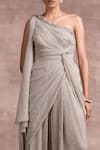 Buy_Tarun Tahiliani_Grey Foil Crinkle Embroidery Asymmetric One Shoulder Draped Jumpsuit _Online_at_Aza_Fashions