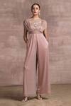 Buy_Tarun Tahiliani_Pink Foil Crinkle Embellished Round Shimmer Draped Jumpsuit _at_Aza_Fashions